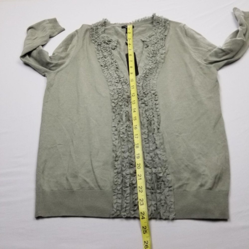 Talbots Olive Ruffle Trim Cardigan Sweater Sage Green Grey Sz Medium NEW NWOT - Picture 4 of 10